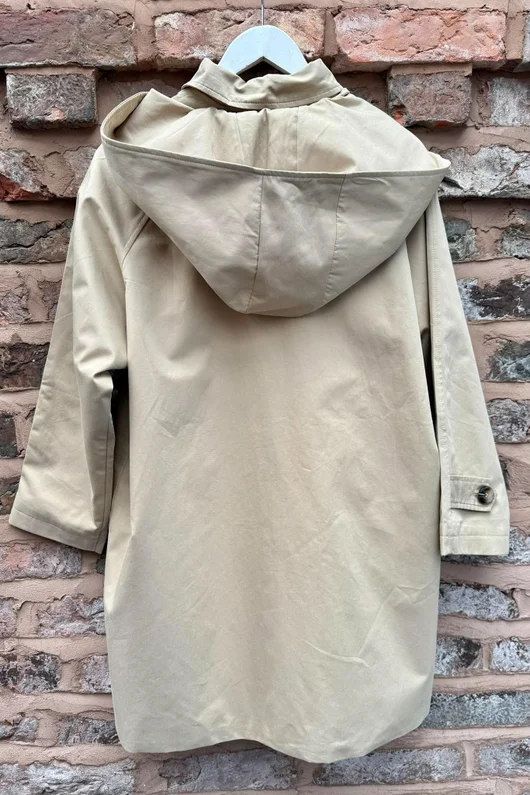 Dunbar Neckerchief Hood Gaberdine Coat Sand Beige